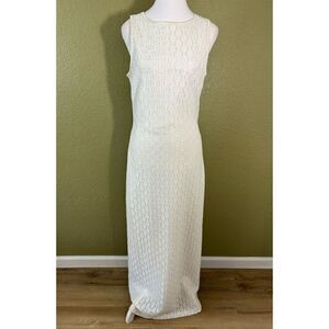 Vintage Rampage Womens L Embroidered Lace Sleeveless Fitted Maxi Dress White 90s